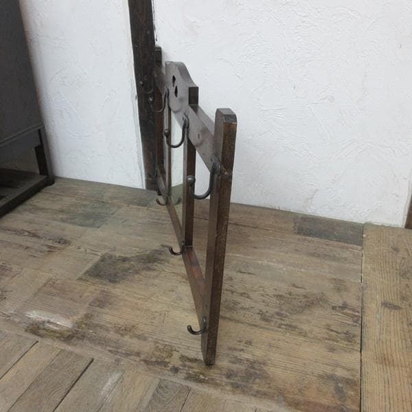 英国 アンティーク 家具 ウォールハンガー フック ミラー付き 木製 6697d