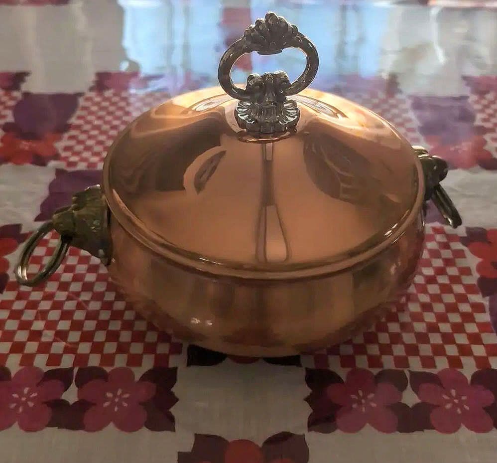 純銅製　インテリアポット　ライオンヘッド　両手鍋　鍋