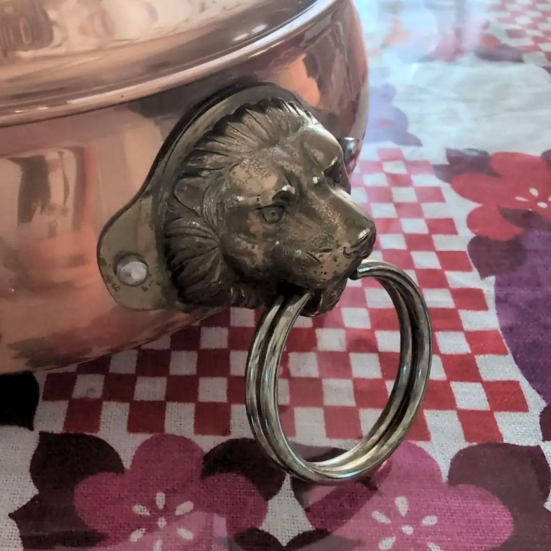 純銅製　インテリアポット　ライオンヘッド　両手鍋　鍋