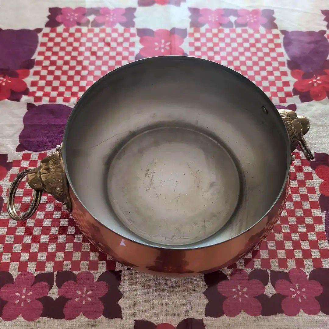 純銅製　インテリアポット　ライオンヘッド　両手鍋　鍋