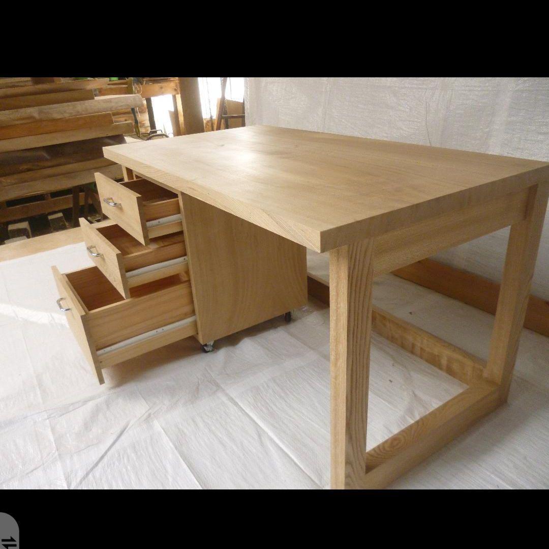 送料込み　楡　ニレ　デスク　キャスター　引き出し　勉強机　無垢材　番号30