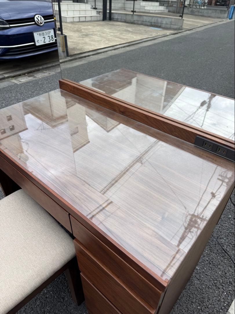 高野木工　レッチェ80 ドレッサー　化粧台　ウォールナット無垢材　椅子付き