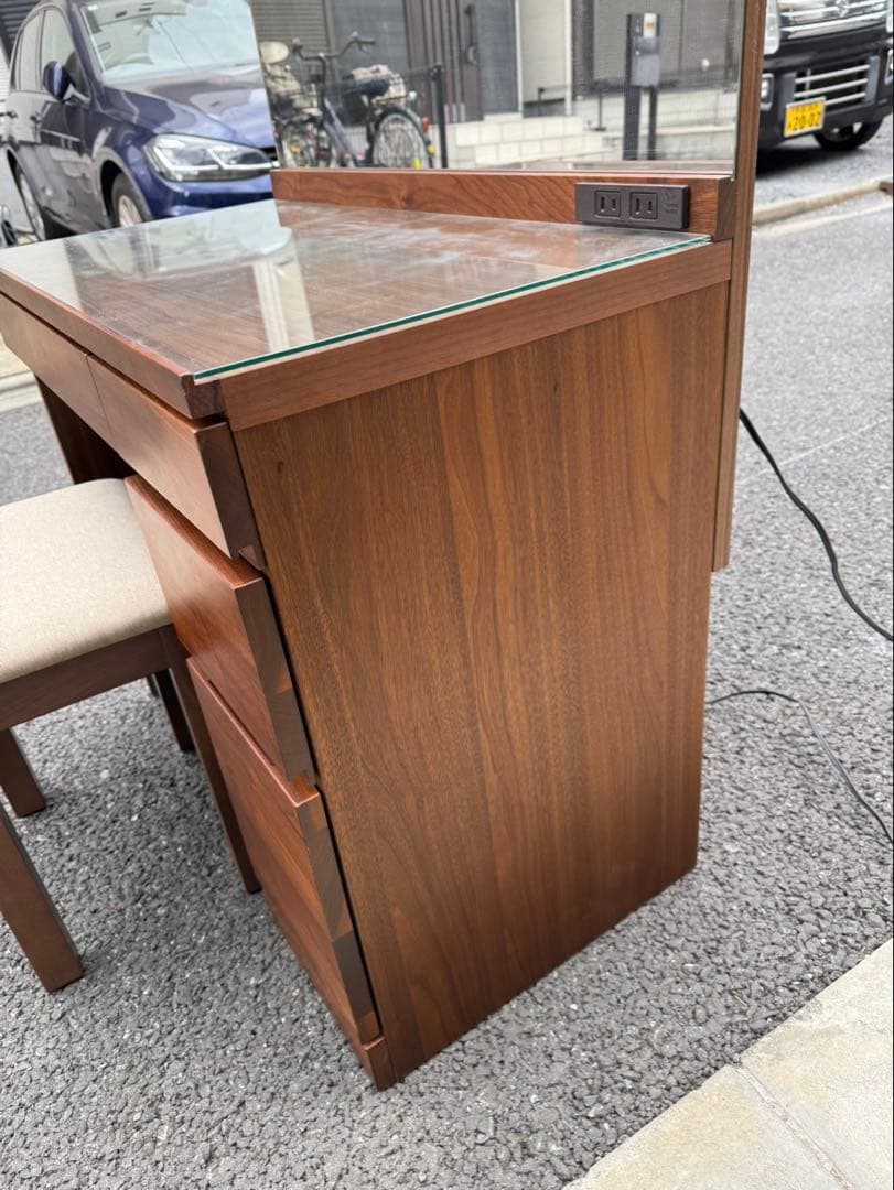 高野木工　レッチェ80 ドレッサー　化粧台　ウォールナット無垢材　椅子付き