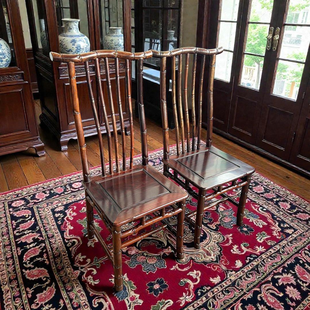 726 中国高級家具 ダイニングチェア 2脚セット 重厚 彫刻　美品　オシャレ