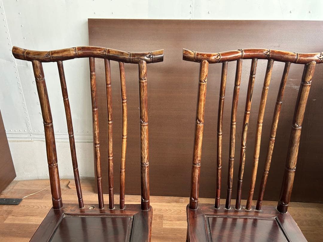 726 中国高級家具 ダイニングチェア 2脚セット 重厚 彫刻　美品　オシャレ