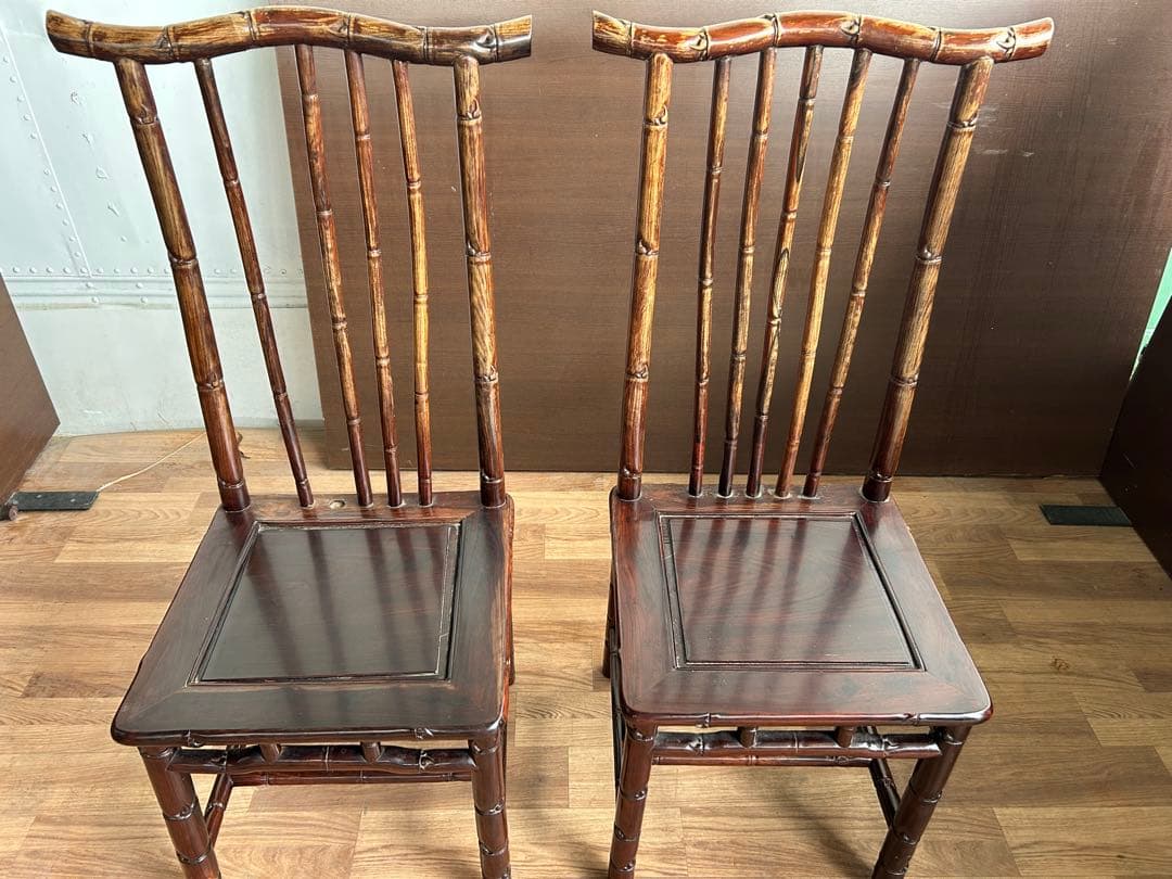 726 中国高級家具 ダイニングチェア 2脚セット 重厚 彫刻　美品　オシャレ