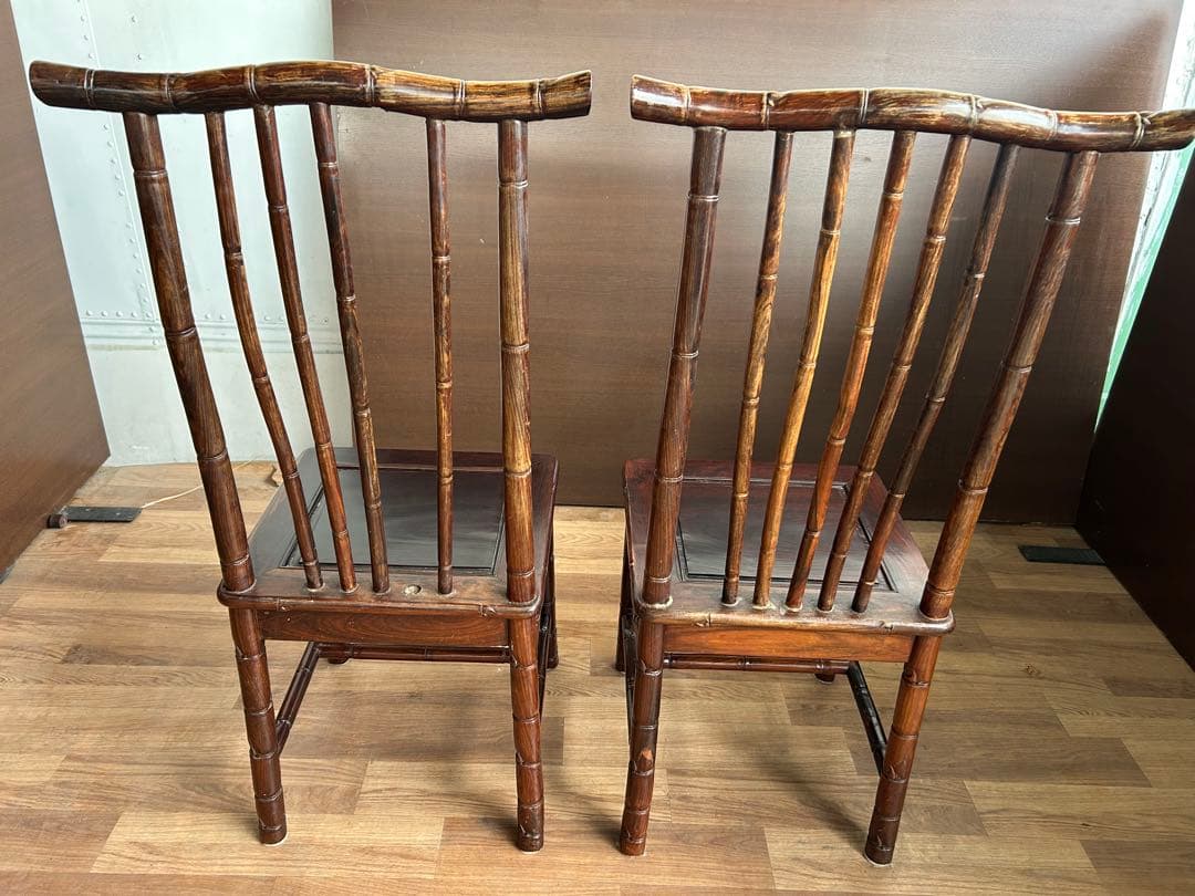 726 中国高級家具 ダイニングチェア 2脚セット 重厚 彫刻　美品　オシャレ