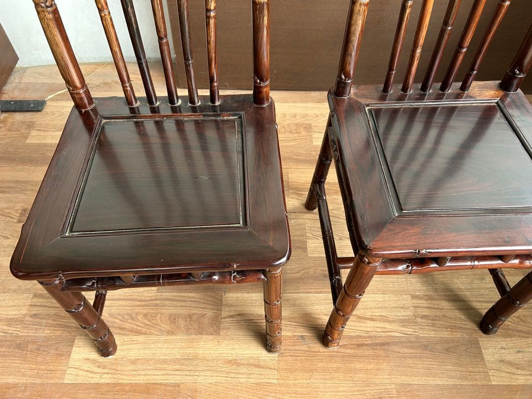 726 中国高級家具 ダイニングチェア 2脚セット 重厚 彫刻　美品　オシャレ