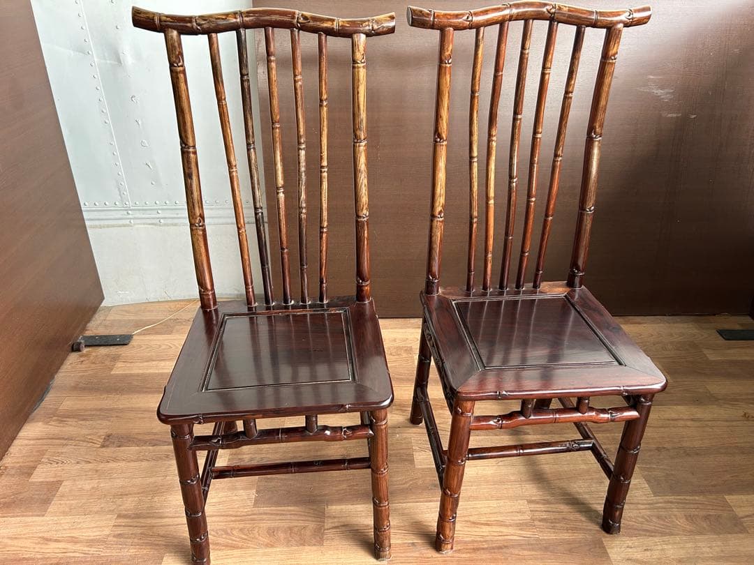726 中国高級家具 ダイニングチェア 2脚セット 重厚 彫刻　美品　オシャレ