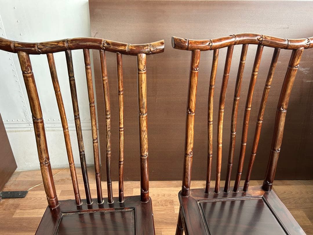 726 中国高級家具 ダイニングチェア 2脚セット 重厚 彫刻　美品　オシャレ