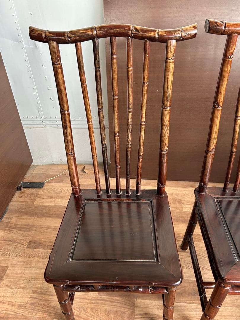 726 中国高級家具 ダイニングチェア 2脚セット 重厚 彫刻　美品　オシャレ