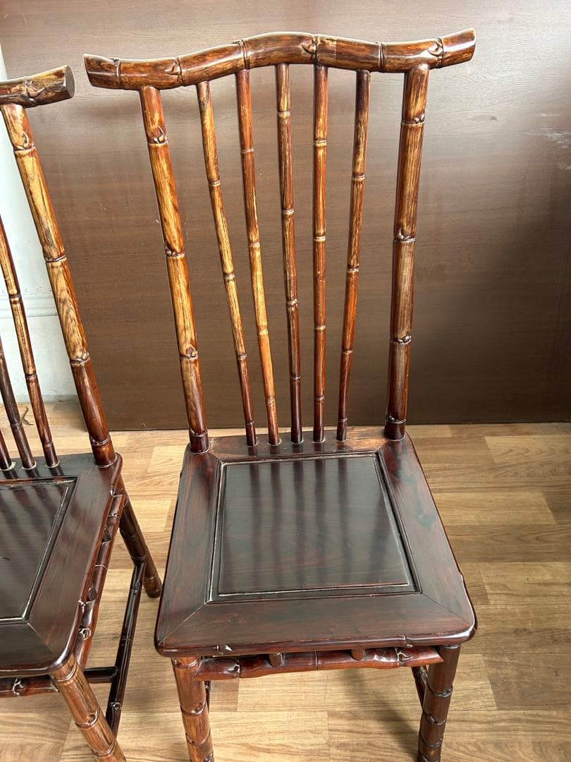 726 中国高級家具 ダイニングチェア 2脚セット 重厚 彫刻　美品　オシャレ