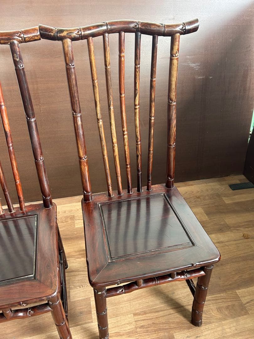 726 中国高級家具 ダイニングチェア 2脚セット 重厚 彫刻　美品　オシャレ