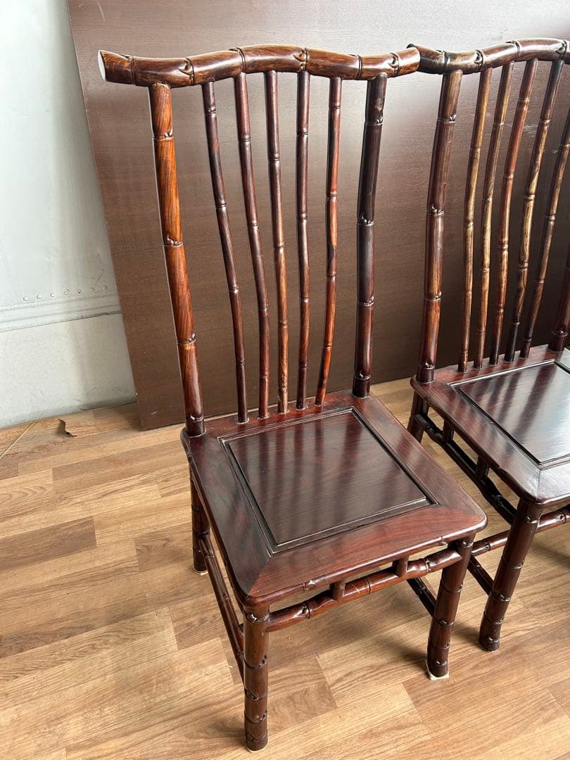 726 中国高級家具 ダイニングチェア 2脚セット 重厚 彫刻　美品　オシャレ