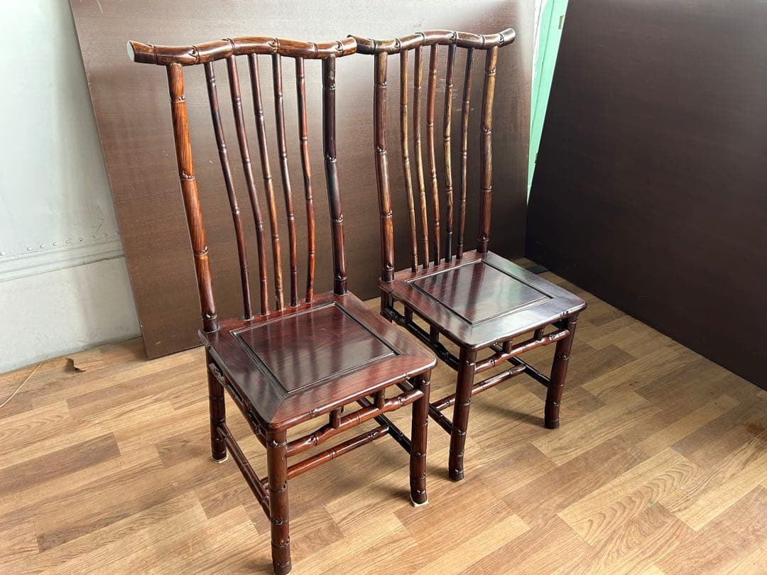 726 中国高級家具 ダイニングチェア 2脚セット 重厚 彫刻　美品　オシャレ