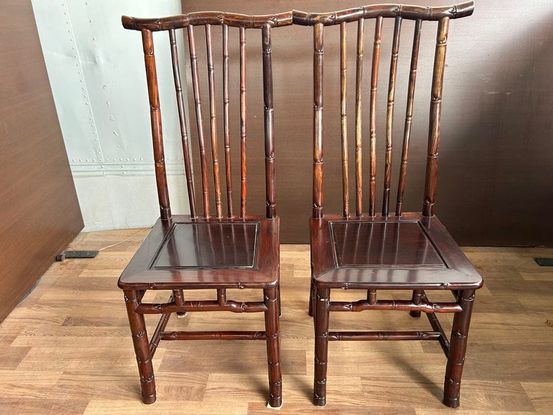 726 中国高級家具 ダイニングチェア 2脚セット 重厚 彫刻　美品　オシャレ