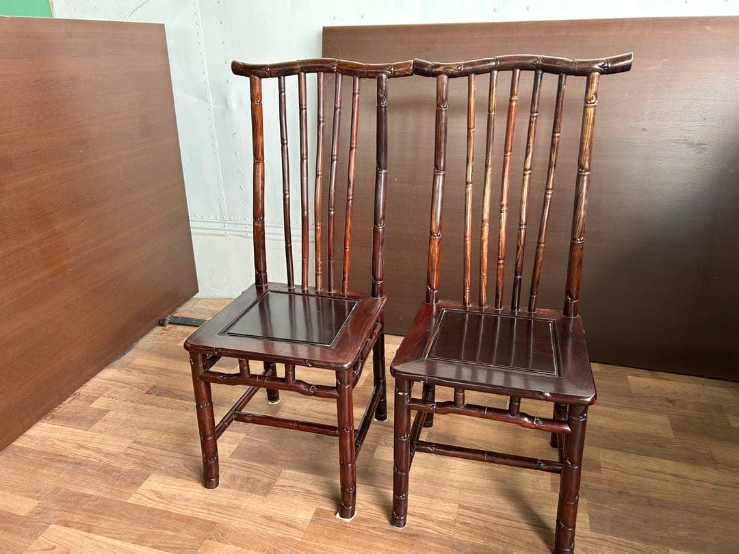 726 中国高級家具 ダイニングチェア 2脚セット 重厚 彫刻　美品　オシャレ