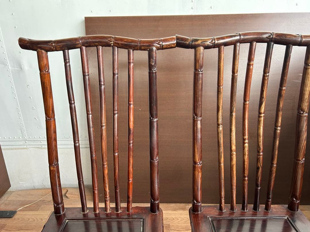 726 中国高級家具 ダイニングチェア 2脚セット 重厚 彫刻　美品　オシャレ