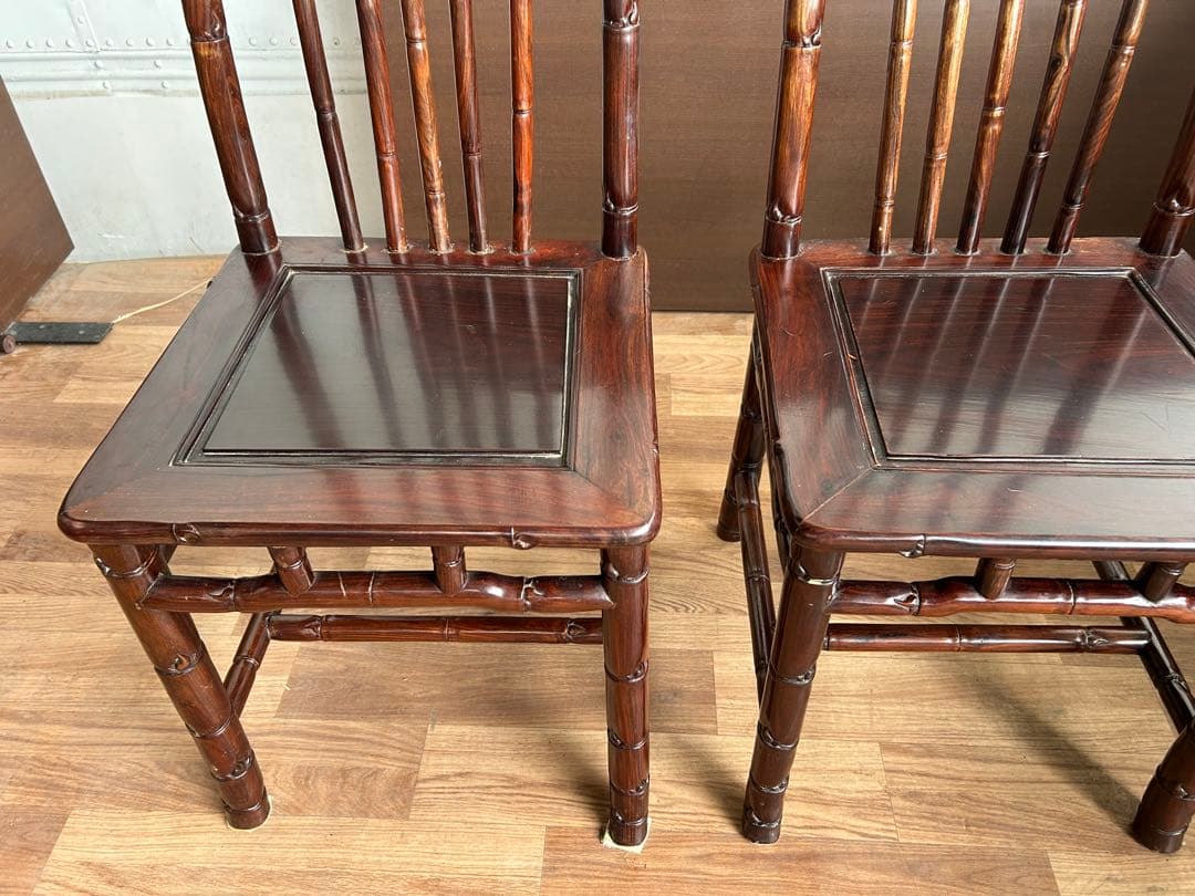726 中国高級家具 ダイニングチェア 2脚セット 重厚 彫刻　美品　オシャレ