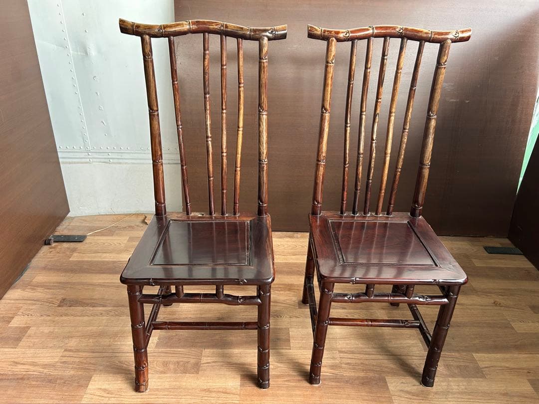 726 中国高級家具 ダイニングチェア 2脚セット 重厚 彫刻　美品　オシャレ