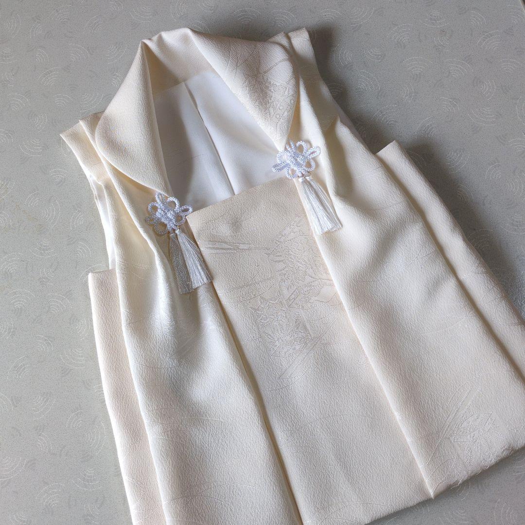 七五三３歳正絹柄入り縮緬中綿無しの被布（新品）ミルキーホワイト
