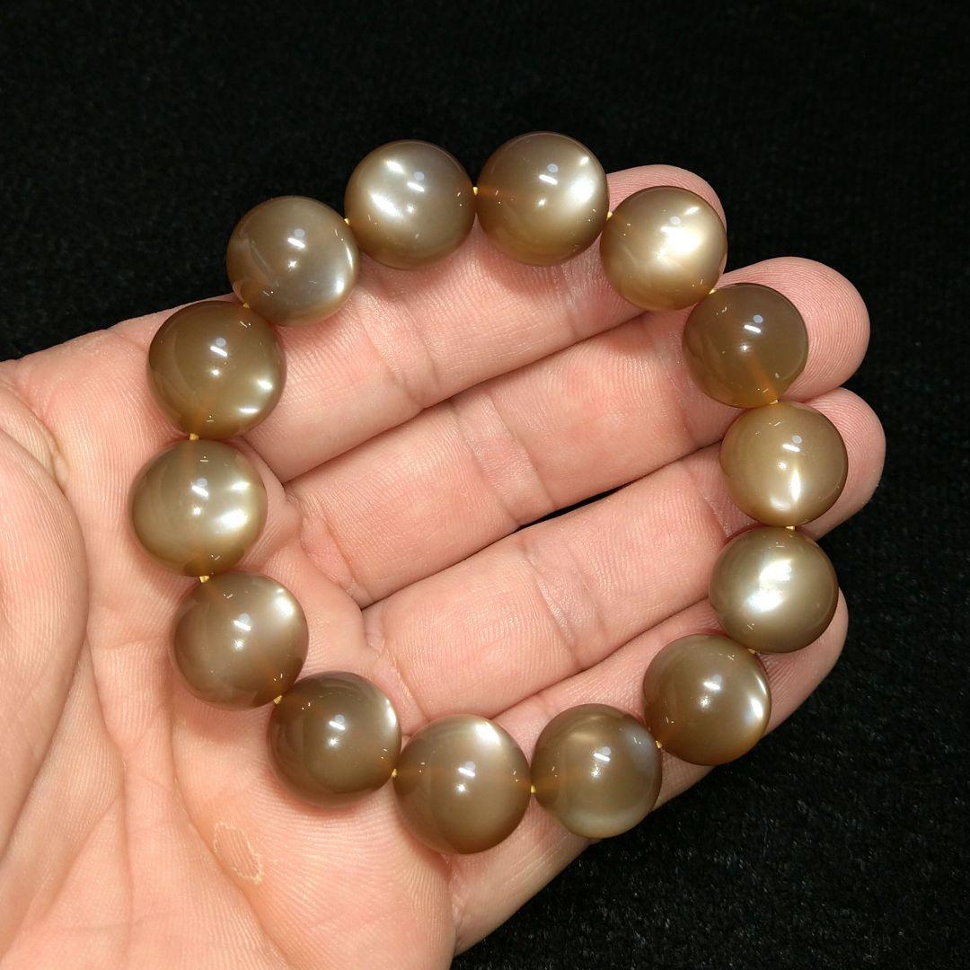 【良質,希少】オレンジムーンストーン　大玉　ブレスレット　全粒シラー入り