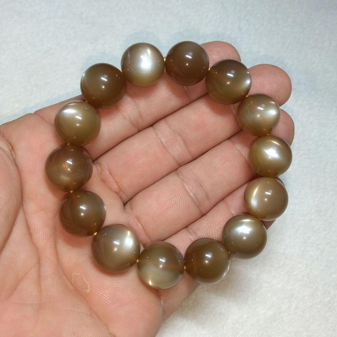 【良質,希少】オレンジムーンストーン　大玉　ブレスレット　全粒シラー入り