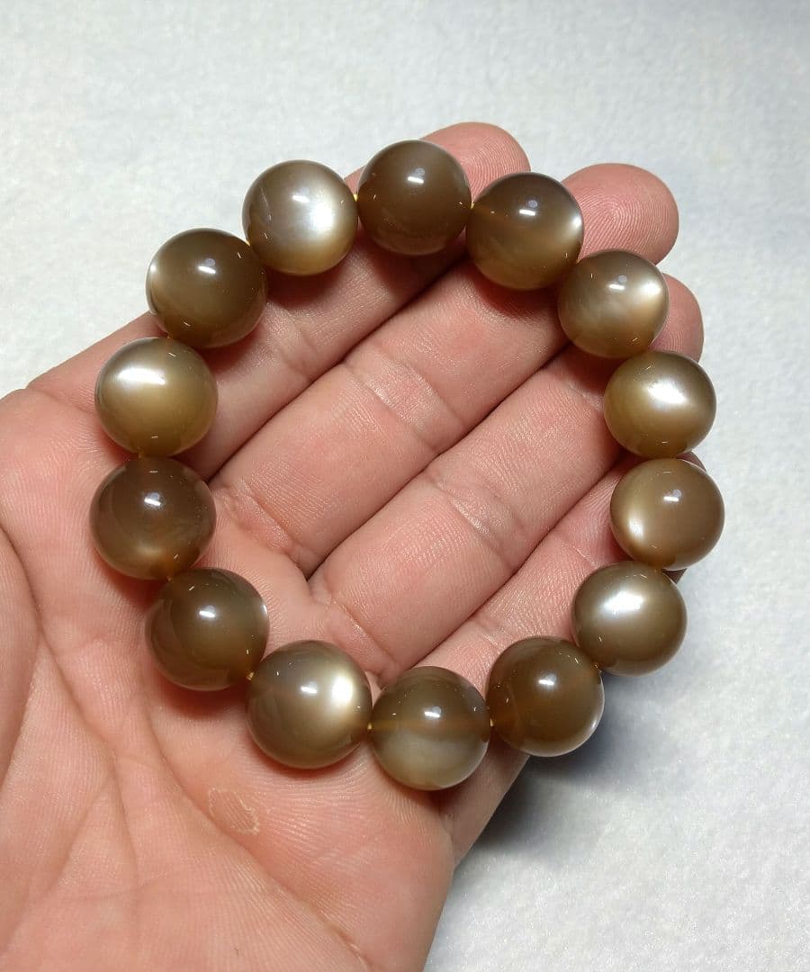 【良質,希少】オレンジムーンストーン　大玉　ブレスレット　全粒シラー入り