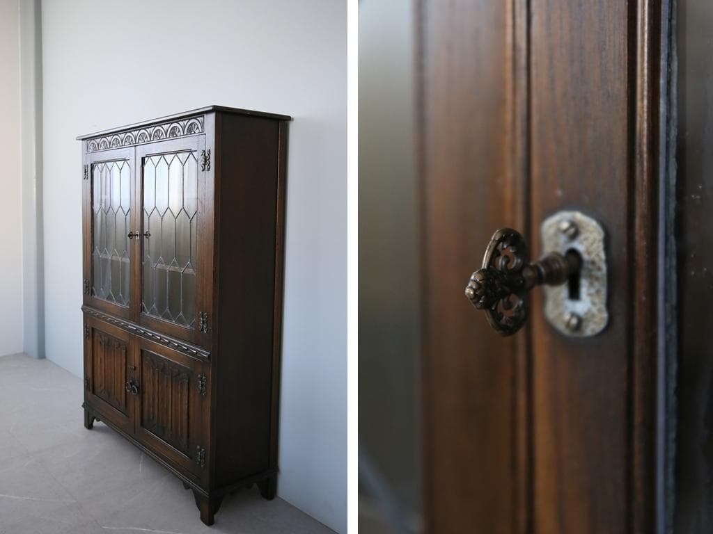 英国アンティークJC社製キャビネット/ディスプレイ棚/本棚/飾り棚(92-19)