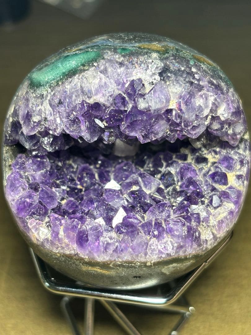 ウルグアイ産　アメジスト　笑口　スフィア　置物縦63.4×横62.6㎜（新品）