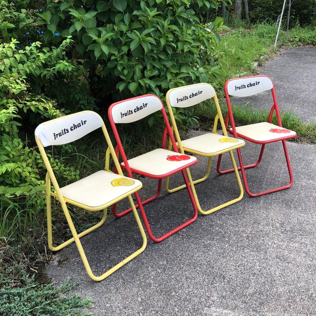 フルーツチェア 昭和レトロ パイプ椅子(赤色と黄色)4脚セット - メルカリ