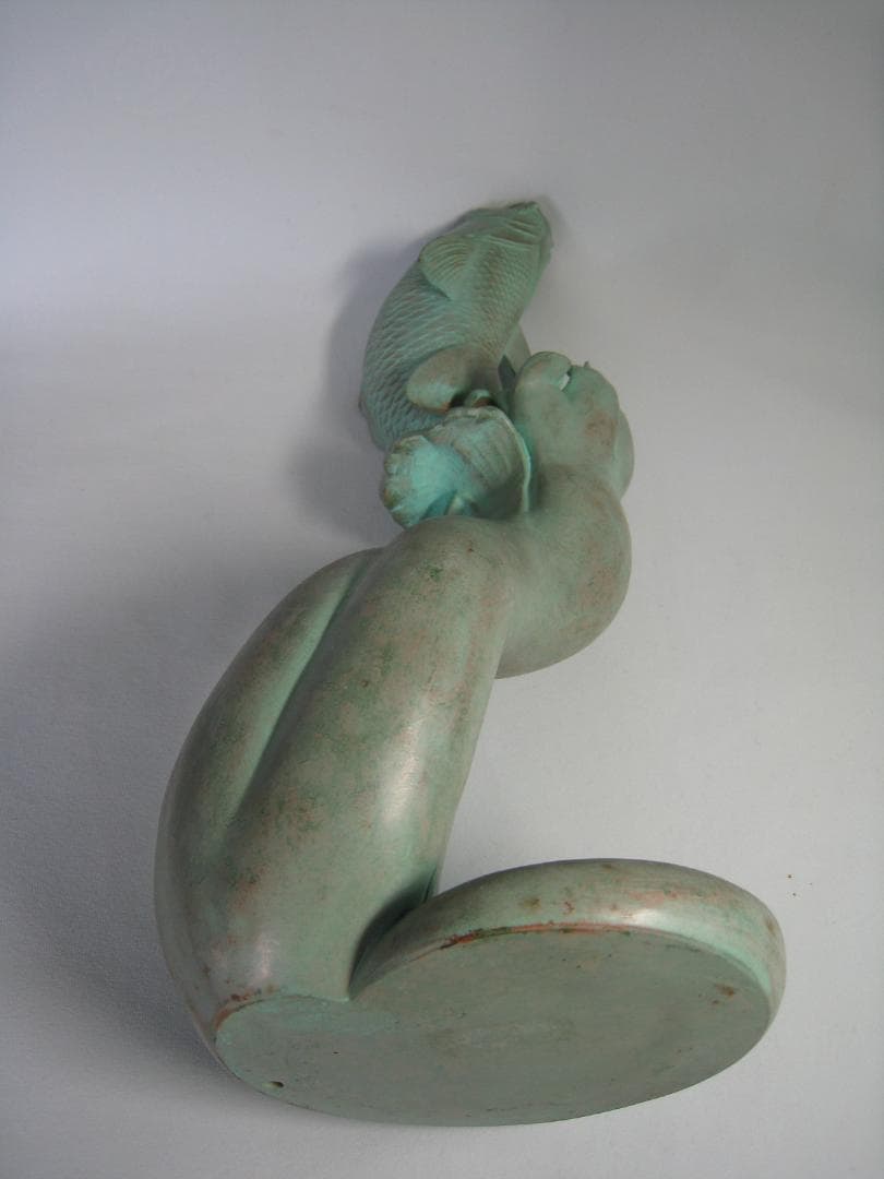 銅製　鯉の滝昇り置物　高さ約39㎝　立身出世のシンボル　家運上昇