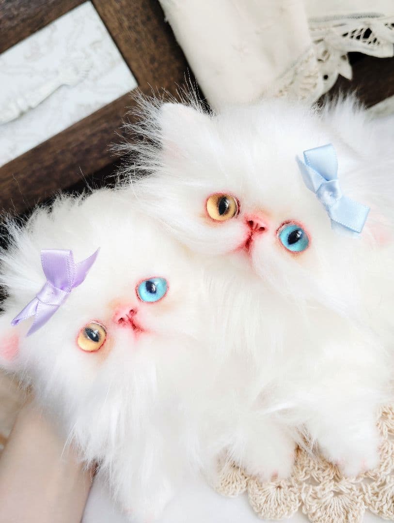 オッドアイ♡エキゾチック双子の子猫ちゃん♡アートドール♡ぬいぐるみ