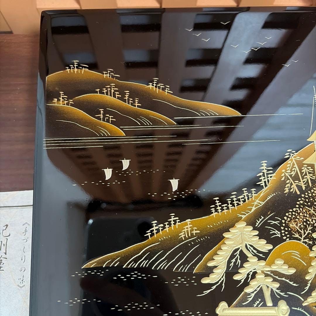 新品 紀州塗 硯箱 山水 高級漆器