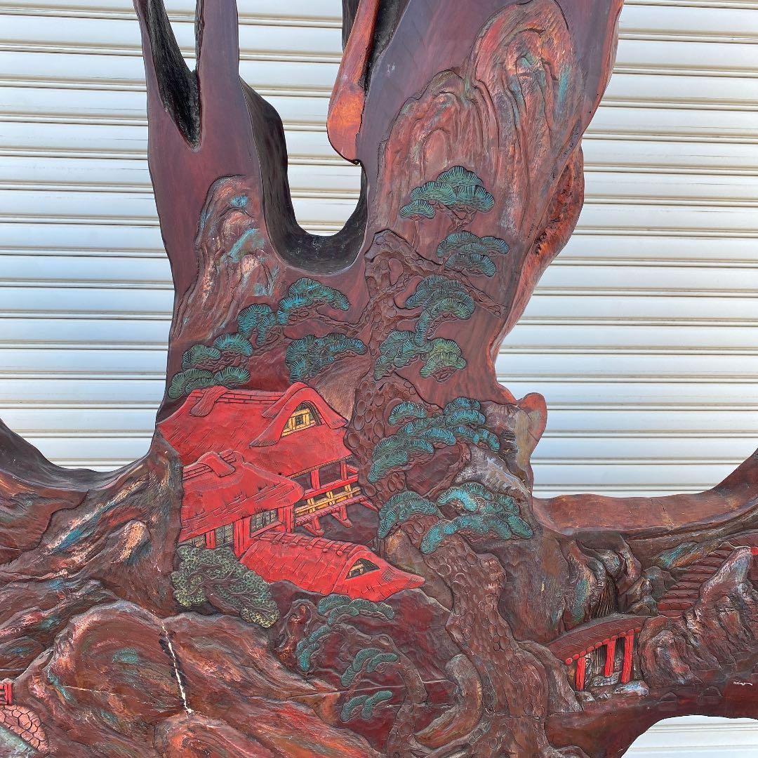 引き取り限定！！　珍品❗️衝立　木彫り彫刻　竜宮城風　オブジェ　置物