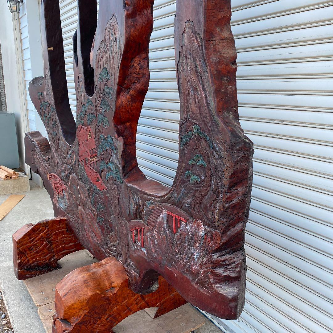 引き取り限定！！　珍品❗️衝立　木彫り彫刻　竜宮城風　オブジェ　置物