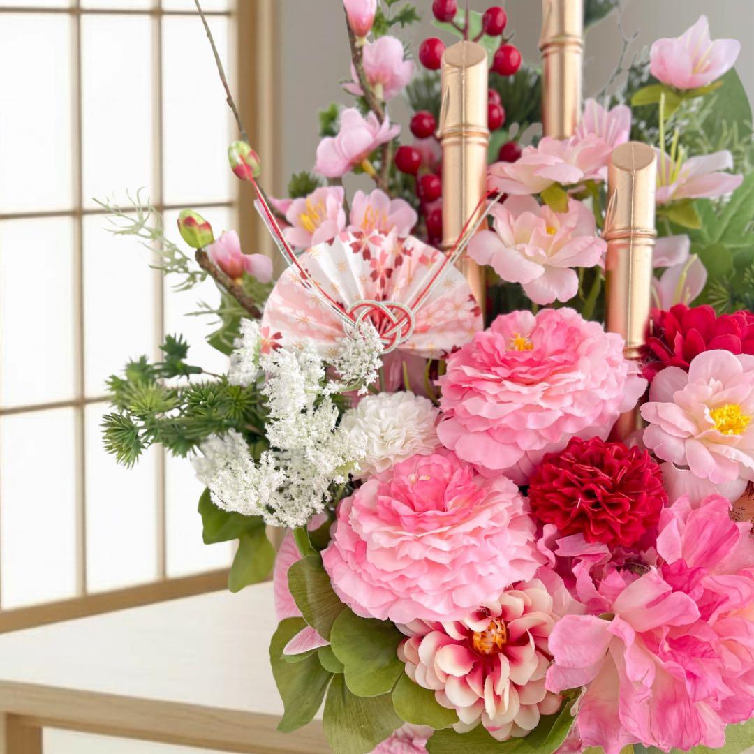 ㉕ 和モダン門松 M｜可憐な花々と竹が奏でる、モカアンドマルシェの迎春アレンジ