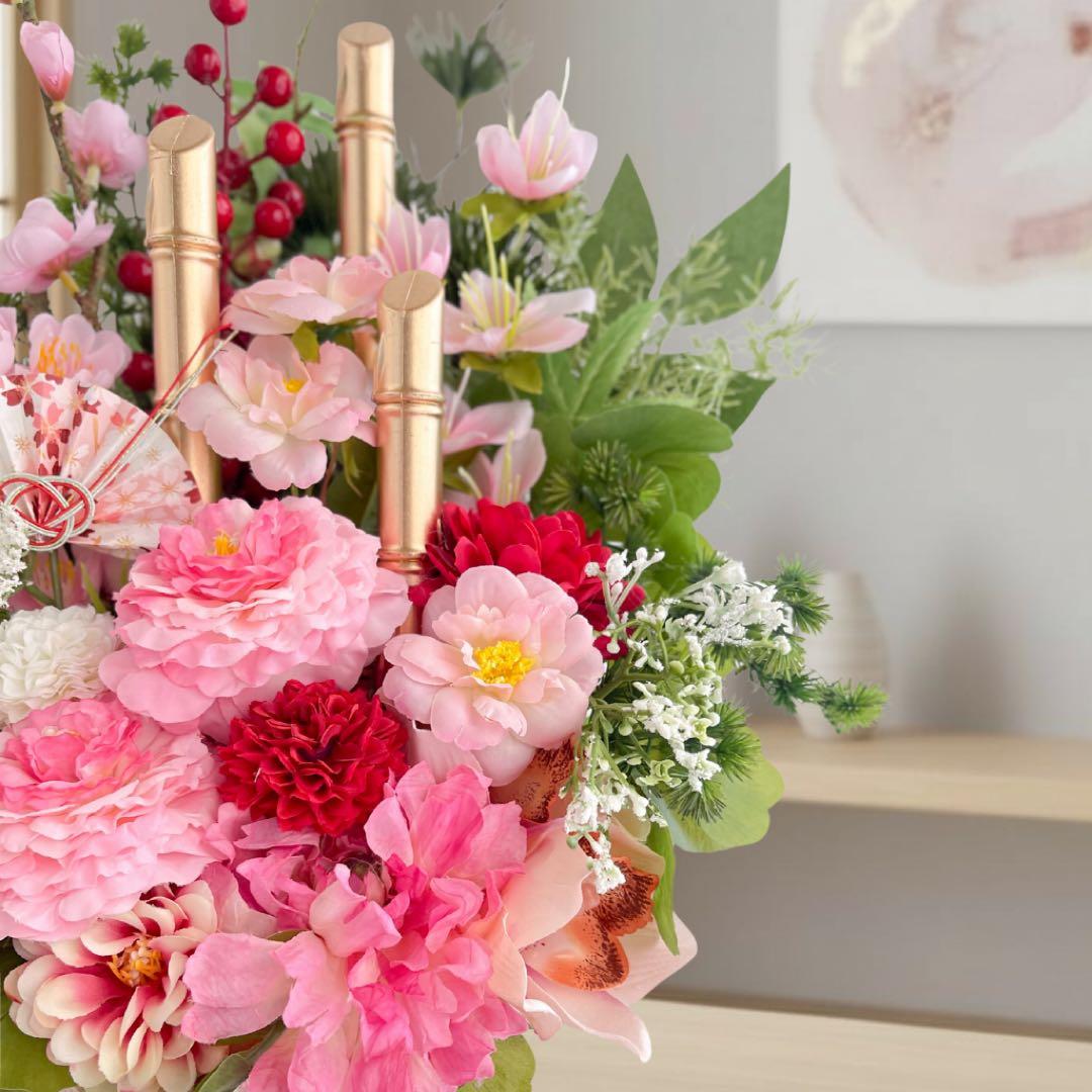 ㉕ 和モダン門松 M｜可憐な花々と竹が奏でる、モカアンドマルシェの迎春アレンジ