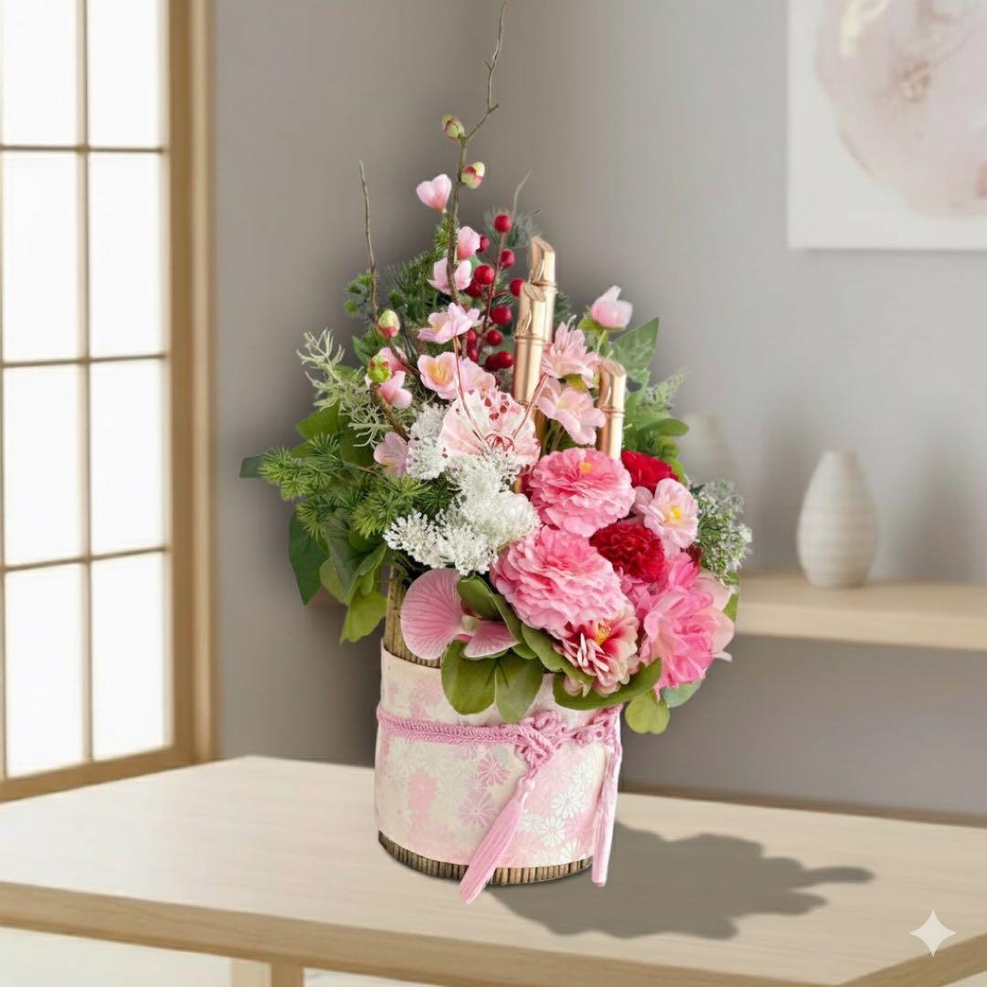 ㉕ 和モダン門松 M｜可憐な花々と竹が奏でる、モカアンドマルシェの迎春アレンジ