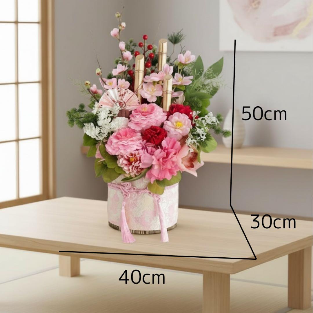 ㉕ 和モダン門松 M｜可憐な花々と竹が奏でる、モカアンドマルシェの迎春アレンジ