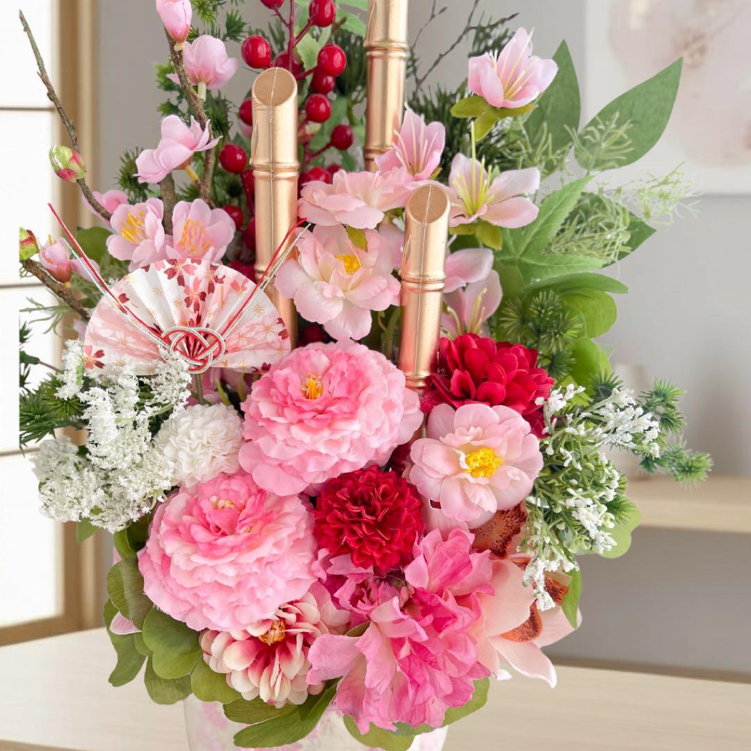 ㉕ 和モダン門松 M｜可憐な花々と竹が奏でる、モカアンドマルシェの迎春アレンジ