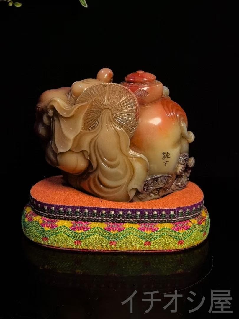 鴻運当頭・童子送宝】印章・寿山石の置物・钝丁作款｜文房具｜印材