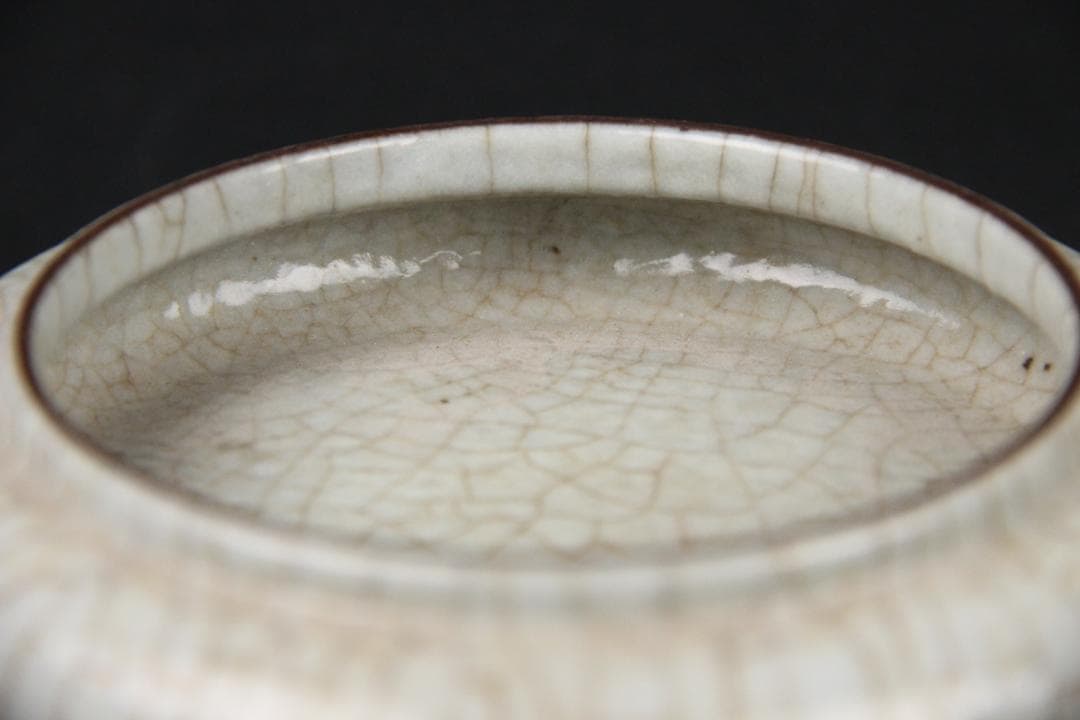 中国古美術 唐物 時代物 清朝期 哥釉 水盂 文房具 陶磁器 NX23-2