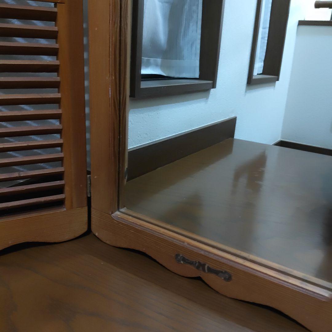 ヴィンテージ ウッドドア ミラー 両開き扉式 壁掛け 鏡 姿見 ルーパー