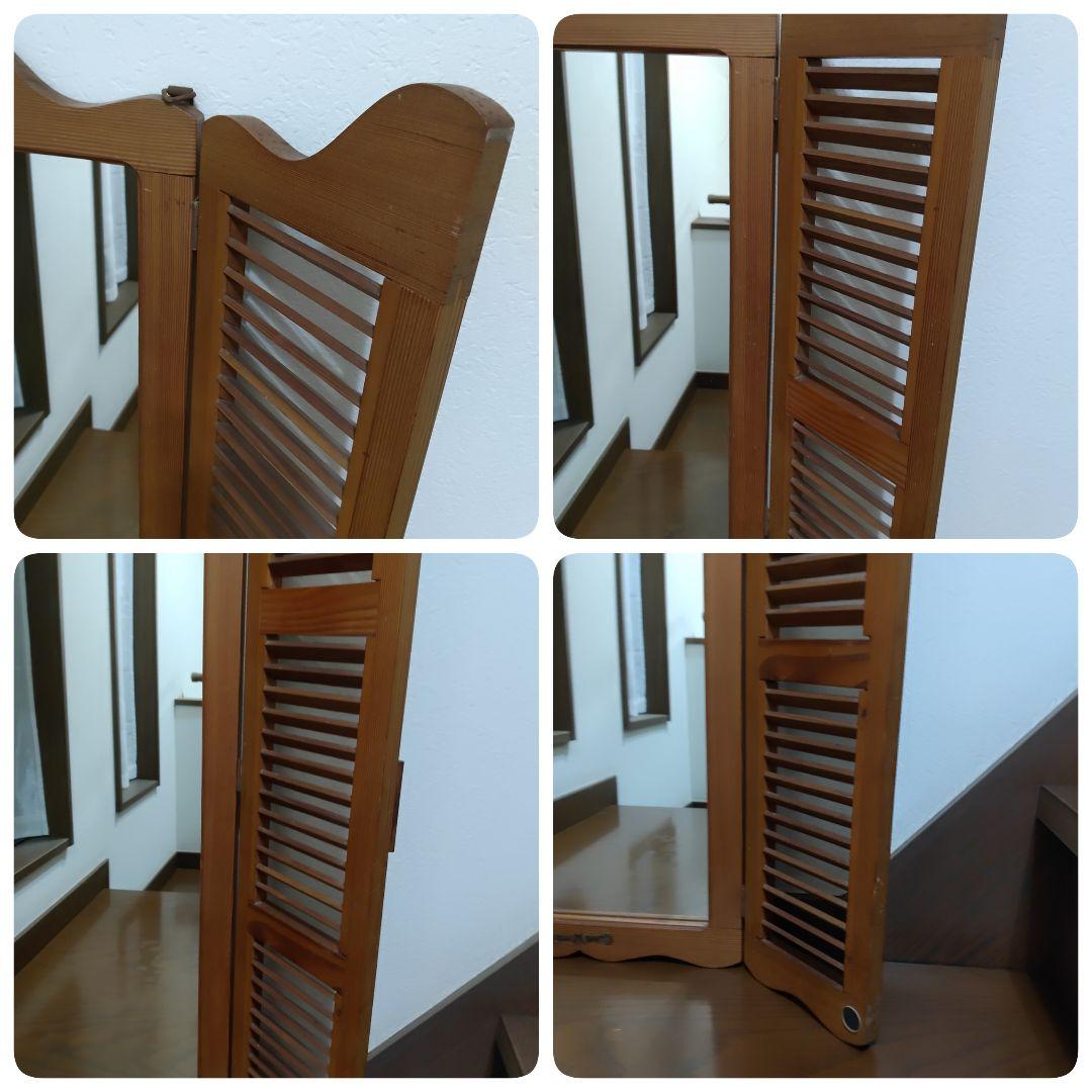 ヴィンテージ ウッドドア ミラー 両開き扉式 壁掛け 鏡 姿見 ルーパー