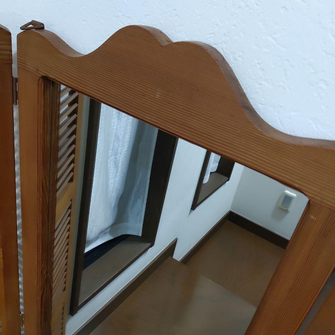 ヴィンテージ ウッドドア ミラー 両開き扉式 壁掛け 鏡 姿見 ルーパー