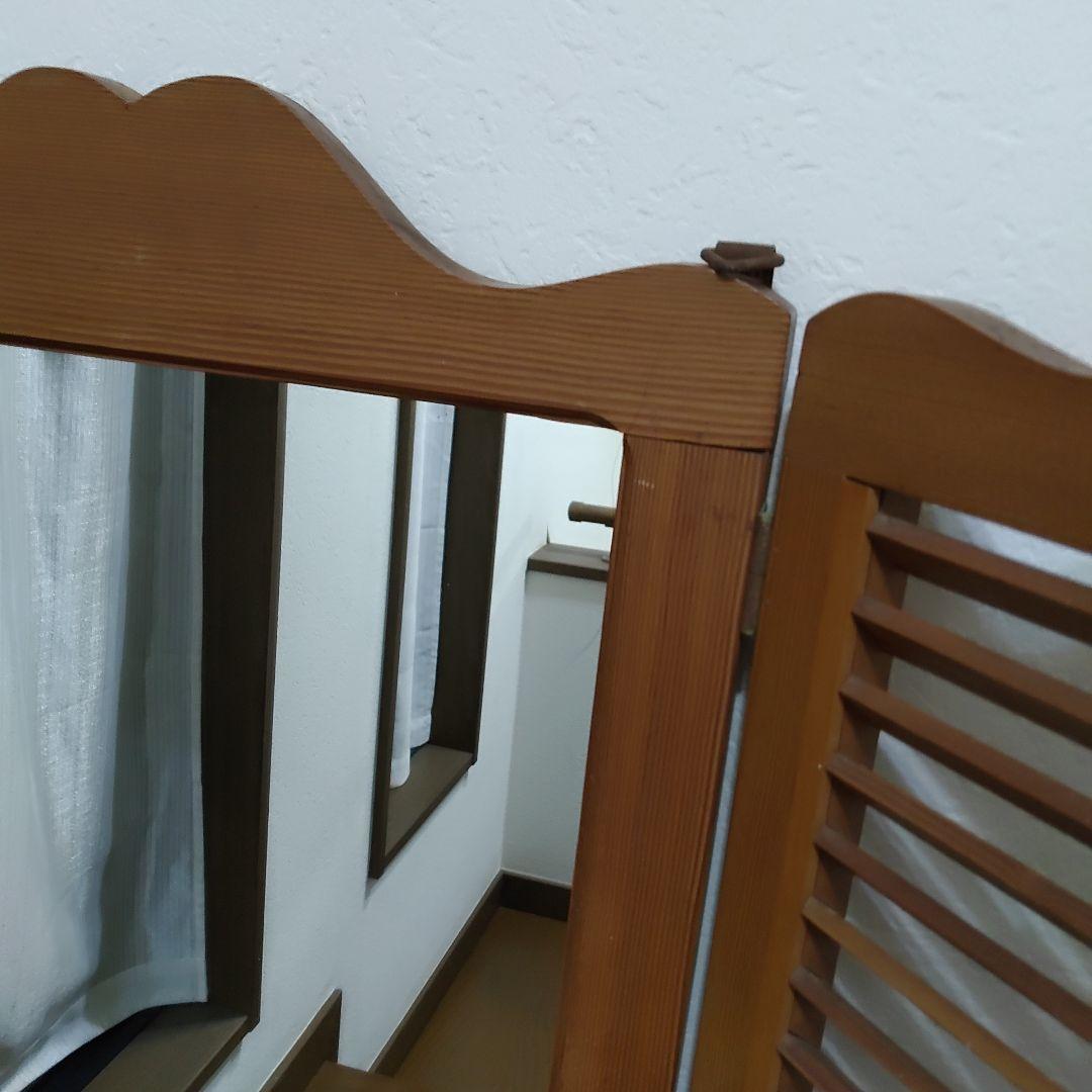 ヴィンテージ ウッドドア ミラー 両開き扉式 壁掛け 鏡 姿見 ルーパー