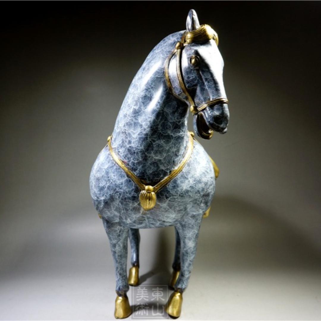 銅細工 大迫力唐馬高彫 無銘 開運置物 極上質 高さ約27cm 重さ約4.4kg