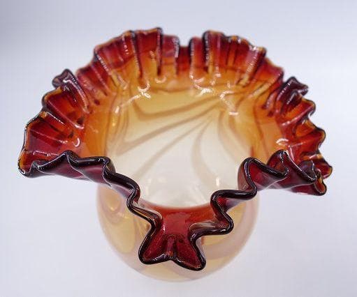 北一硝子 オイルランプ 紫×赤 フリル ガラス フリルシェード