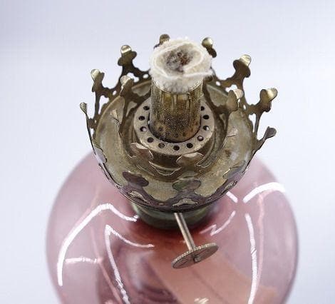 北一硝子 オイルランプ 紫×赤 フリル ガラス フリルシェード